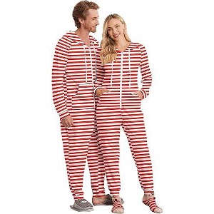 Ekouaer Christmas Onesie for Couples Zipper Hooded Adult Matching Onesie Pajamas with Pockets - 1 of 4