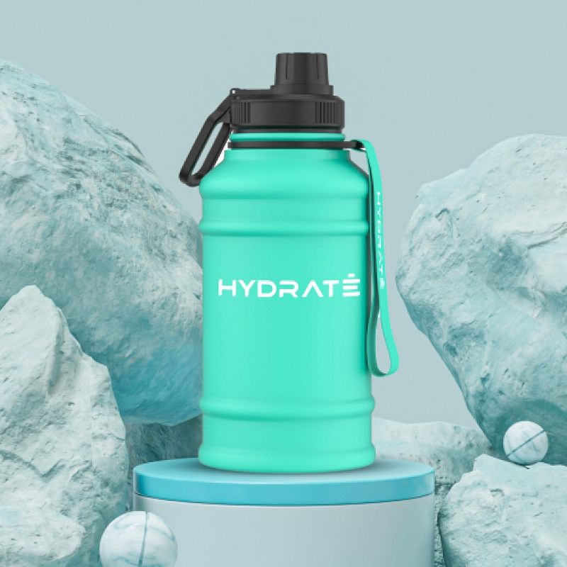 HYDRATE 1.3L Stainless Steel Water Bottle with Nylon Carrying Strap and Leak-Proof Screw Cap, Carbon Black, 4 of 5