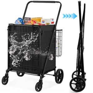 Musment Folding Shopping Cart, Utility Trolley with Removable Basket and Swivel Wheels, Black - 1 of 4