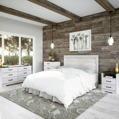 Washed White 2-Drawer Nightstand with Open Cubby and Gray Top