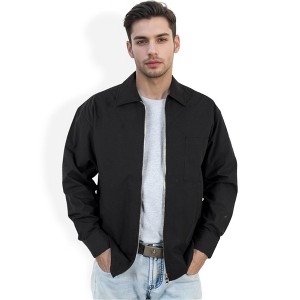 Anna-Kaci Men's Lightweight Zip-Up Jacket with Front Pocket and Classic Collar - X Large, Black - 1 of 4