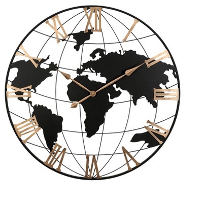 36 Inch Extra Giant Black Metal Wall Clock, Silent World Map Design ...