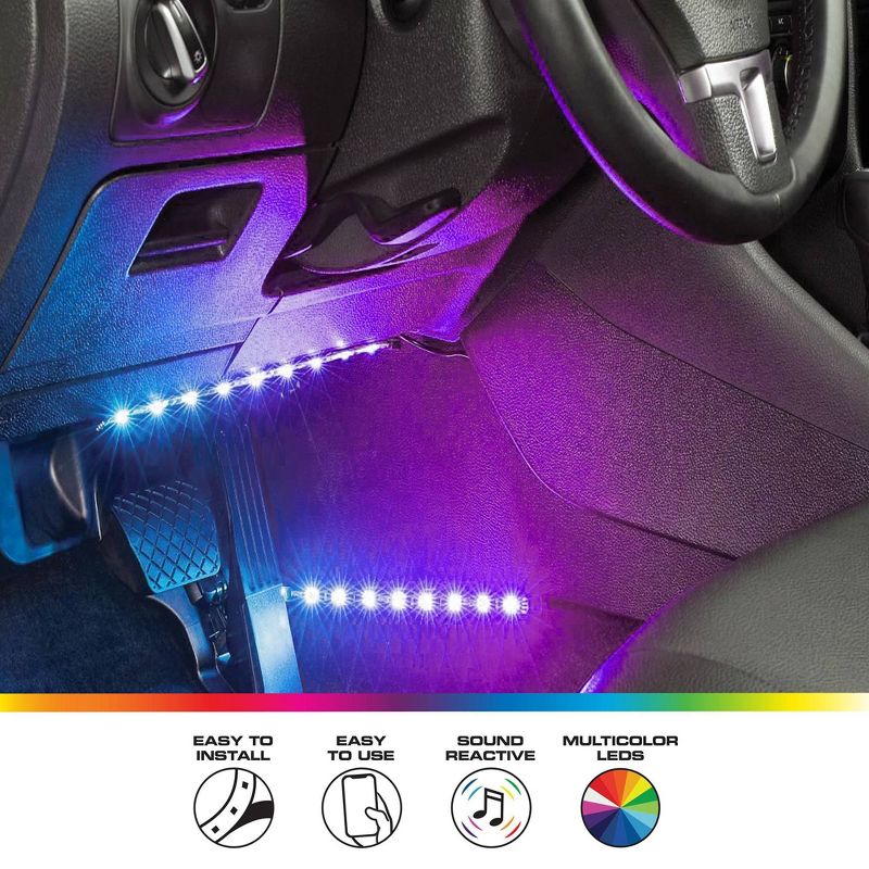 Monster 4pk Bluetooth LED Light Strips for Car, 2 of 8