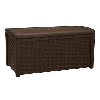 Keter Large 120 Gallon Waterproof All-weather Resistant Wood Panel Outdoor  Deck Garden Storage Box Bench - Brown : Target