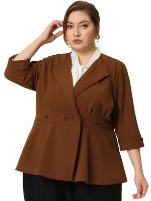 Agnes Orinda Women's Plus Size Notched Lapel Ruffle Peplum Ruched Buttons Outfits Blazers