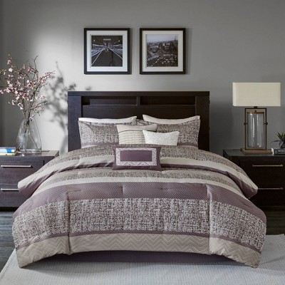 Purple and Gray Queen Microfiber 7-Piece Comforter Set