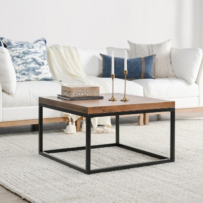 Chevron Reclaimed Wood 30" Square Coffee Table with Iron Base