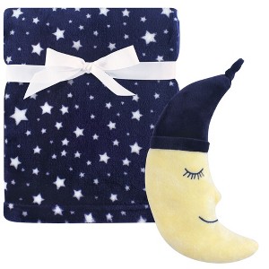 Hudson Baby Infant Plush Blanket with Toy, Navy Moon, One Size - 1 of 2