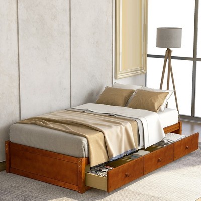 Twin Size Platform Storage Bed With 3 Drawers Easy Assembly Platform Bed Frames No Box Spring Needed Wooden Slat Support