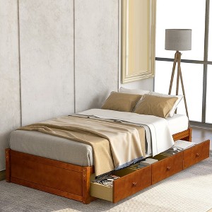 Twin Size Platform Storage Bed With 3 Drawers Easy Assembly Platform Bed Frames No Box Spring Needed Wooden Slat Support - 1 of 4