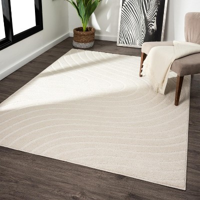 Cream 8' x 10' Modern Geometric Wave Synthetic Area Rug