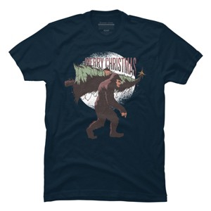Men's Design By Humans Christmas Bigfoot By ArtStyleAlice T-Shirt - 1 of 4