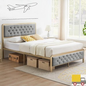Jojoka Full Size Bed Frame with Button Tufted Headboard, Metal Platform, 12.6" Underbed Storage, No Box Spring Needed, Sturdy Quiet Design,Noise-Free - 1 of 4