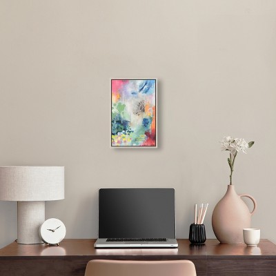 Colorful Abstract Canvas Wall Art with Silver Frame, 16" x 11"