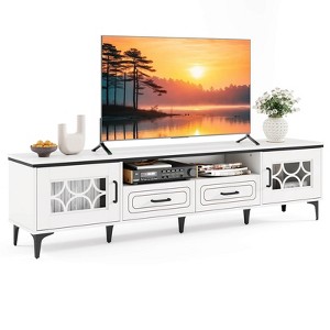 Costway 71" TV Stand for TVs up to 80" with Open Compartment Side Cabinets & Drawers Beige/White - 1 of 4