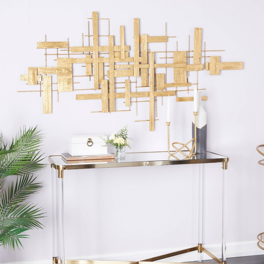 Photos - Wallpaper Metal Geometric 3D Stripes Wall Decor Gold - CosmoLiving by Cosmopolitan