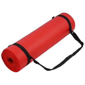 Fitvids 1/2-Inch Thick High Density Exercise Yoga Mat with Carrying Strap, Red - 1 of 4
