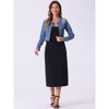 Allegra K Women's Collarless Button Down Crop Jean Denim Jackets - 4 of 4