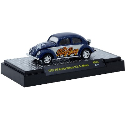 1953 Volkswagen Beetle Deluxe USA Model "The Slug Bug" Blue Metallic with White Ltd Ed 1/64 Diecast Model Car by M2 Machines