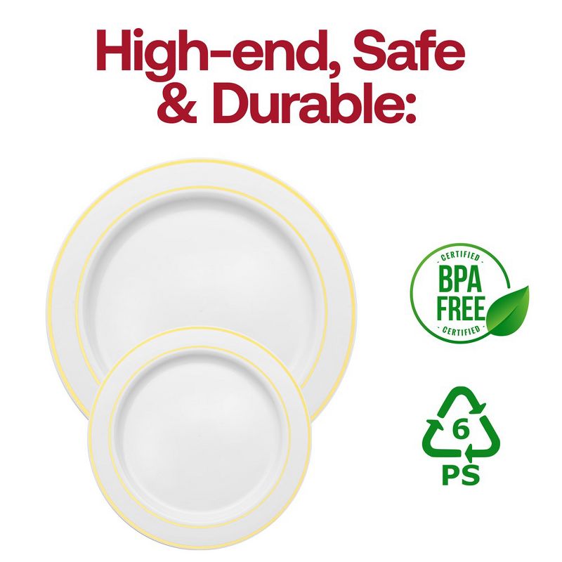 Smarty Had A Party 7.5" White with Gold Edge Rim Plastic Appetizer/Salad Plates (120 Plates), 4 of 7