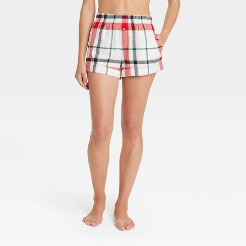 Women's Plaid Flannel Pajama Shorts - Stars Above™ Cream/gray M