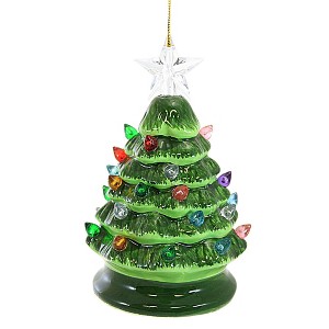 Roman 5.25 In Vintage Green Tree Multi Colored Bulbs Battery Operated Star Top Tree Ornaments - 1 of 3