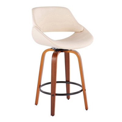 Flared Walnut & Metal Swivel Counter Stool in Black/Cream