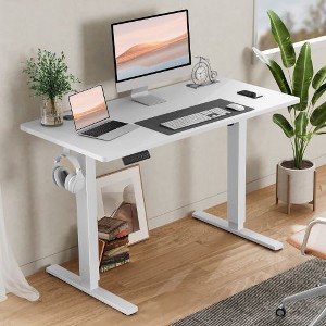 CAVINAS Height-Adjustable Office Desk, Ergonomic Standing Desk with T-Shaped Metal Bracket, Modern Computer Desk for Home Office/Gaming/Study - 1 of 4