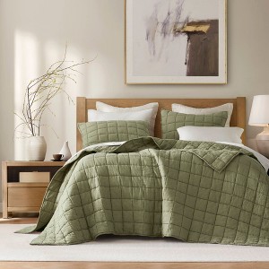 Harbor House 3Pcs Solid Color Lightweight Quilt Set, Garment Wash Box Stiching Cooling Quilt with Matching Pillow Shams - 1 of 4