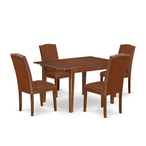 Dinette Set 5Pc Rectangle Table w/ Leaf & 4 Parsons Chairs - Brown Faux Leather - 1 of 4