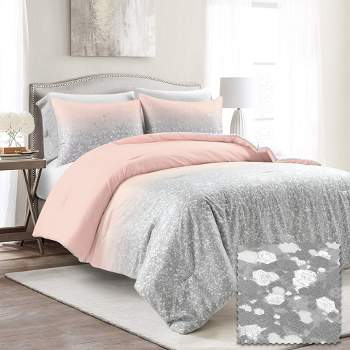 Home Boutique Glitter Ombre Metallic Print Comforter, Twin - Blush and Gray - 3 Piece Bedding Set