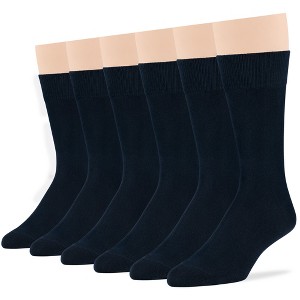 Men Dress Solid Socks Cotton - 6 Pack - Casual, Crew, Lightweight, Business - Shoe 9-12 L, 12-15 XL - Black, Brown, Beige| 7BIGSTARS KINGDOM - 1 of 4