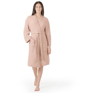 Adult Muslin Bathrobe 100% Cotton Robe with 4-Layer Absorbent Muslin Fabric By Comfy Cubs - 1 of 4