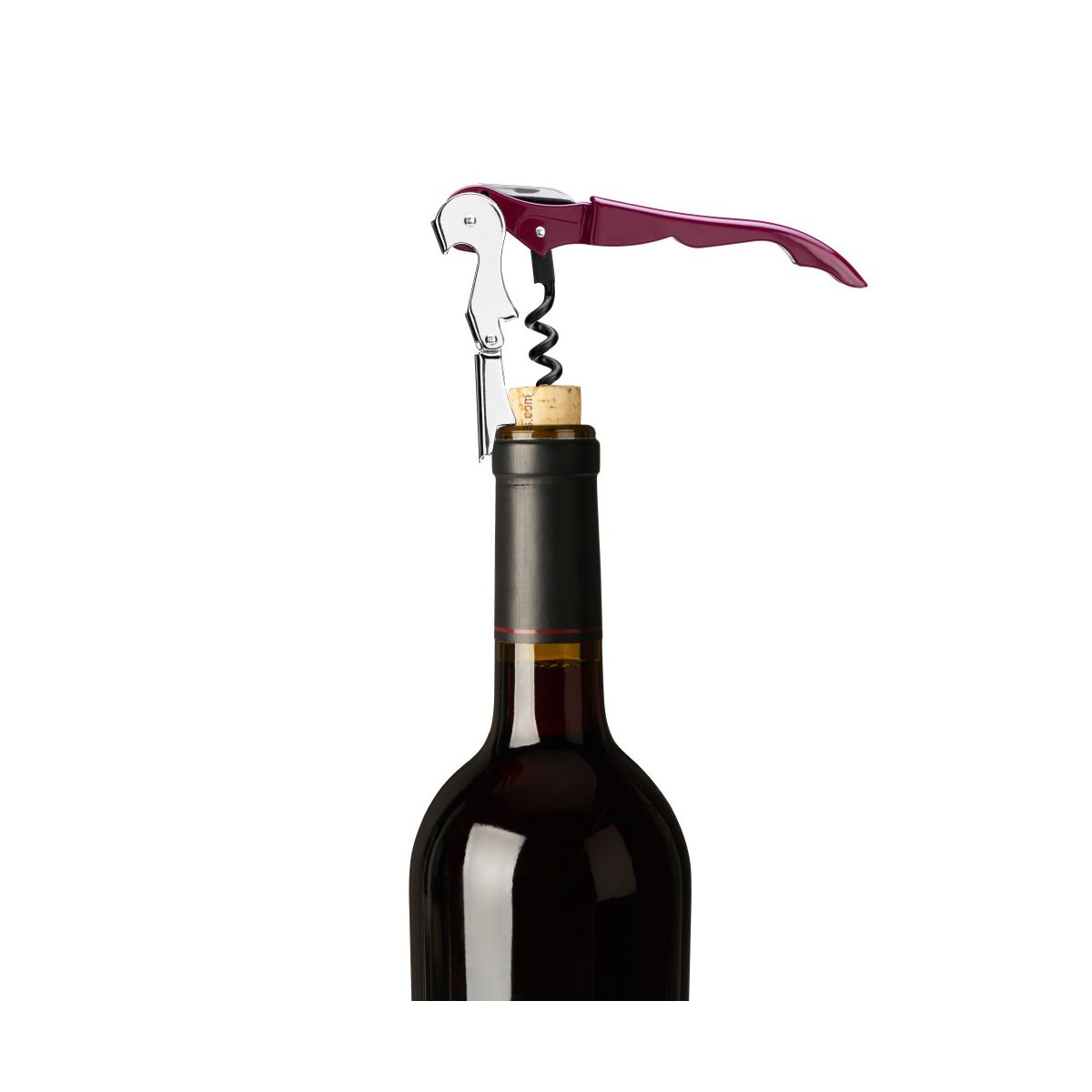 True Truetap Double Hinged Corkscrew Wine Opener, Stainless Steel Wine Key, Built-in Bottle Opener & Foil Cutter, Home Bar Gifts, Travel, Burgundy - thumbnail 6