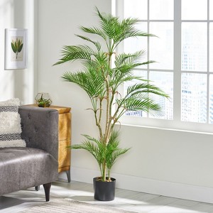 Okak 65IN Artificial Palm Tree with Grossy Narrow Leaves, Fake Plants with Real-Life Look, Indoor Faux Plants for Living Room, Bedroom, Entry, Green - 1 of 4
