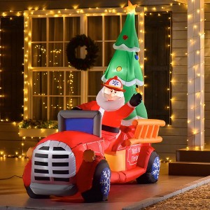 7.5ft Christmas Inflatable Santa Claus Driving a Fire Truck with Tree, Outdoor Blow-Up Yard Decoration with LED Lights Display - 1 of 4