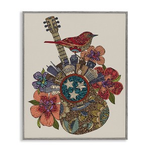 Stupell Industries Nashville Music City Detailed Floral Pattern Guitar Black Framed Giclee Art - 1 of 4