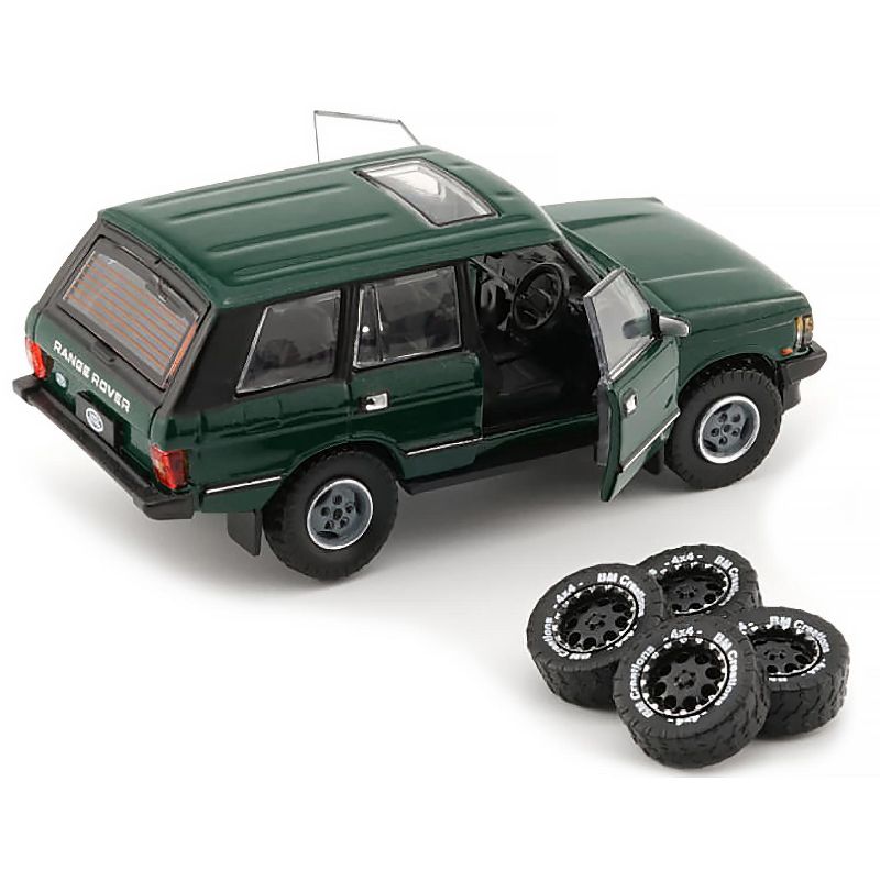 Land Rover Range Rover Classic LSE RHD Green with Sunroof with Extra Wheels 1/64 Diecast Model Car by BM Creations, 3 of 4