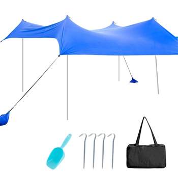 Tangkula 7'x7' Beach Tent Canopy w/ 4 Poles Sandbag Anchors UPF50+ Blue/Green/Purple