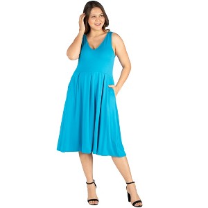 Plus Size Sleeveless Midi Fit and Flare Pocket Dress - 24seven Comfort Apparel™ - 1 of 4