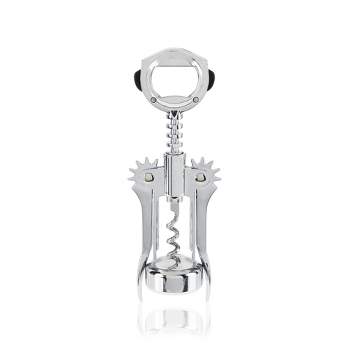 True Foil Cutting Winged Corkscrew with Built-In Foil Cutter and Bottle Opener, Metal Wine Key Self Centering Worm, Silver, Set of 1