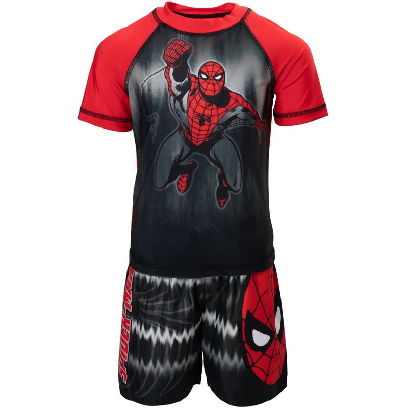 Marvel Avengers Spider-Man Captain America Hulk Iron Man Pullover Rash Guard & Swim Trunks Outfit Set Toddler to Big Kid, 5 of 9