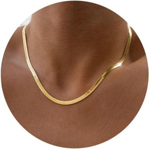 Gold Bow Pendant Necklace for Women, 14K Gold Plated CZ Bead Choker Christmas Gift - 1 of 4