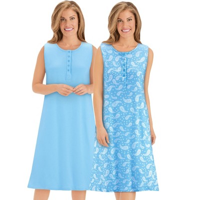 Collections Etc 2-Piece Button Front Paisley Cotton Knit Nightgowns