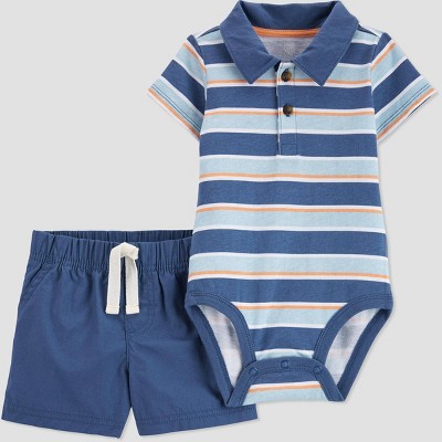 Baby Boys' Striped Polo Top & Bottom Set - Just One You® made by carter's Blue 9M