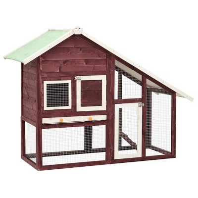 vidaXL Rabbit Hutch 2-Tier Bunny Cage with Pull Out Tray House Solid Fir Wood - Mocha and White