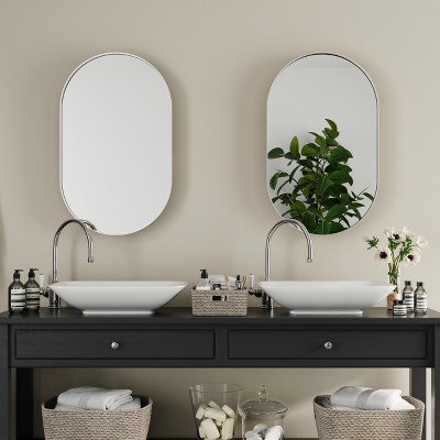 Vynxaria 20x34" Oval Recessed Medicine Cabinet, Metal Framed Wall Mirror with Adjustable Shelves, White Storage Solution for Bathroom