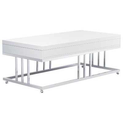 Dalya Contemporary White and Chrome Rectangular Coffee Table with Storage