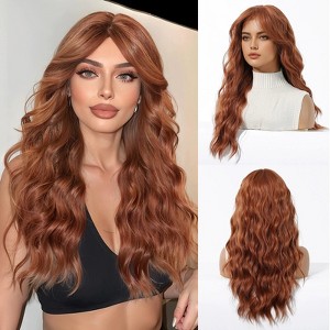 Jessie's Wig Copper Ginger Long Curly Straight Synthetic Wigs for Women Water Wave With Bangs Heat Resistant Cosplay party 24 Inch - 1 of 4