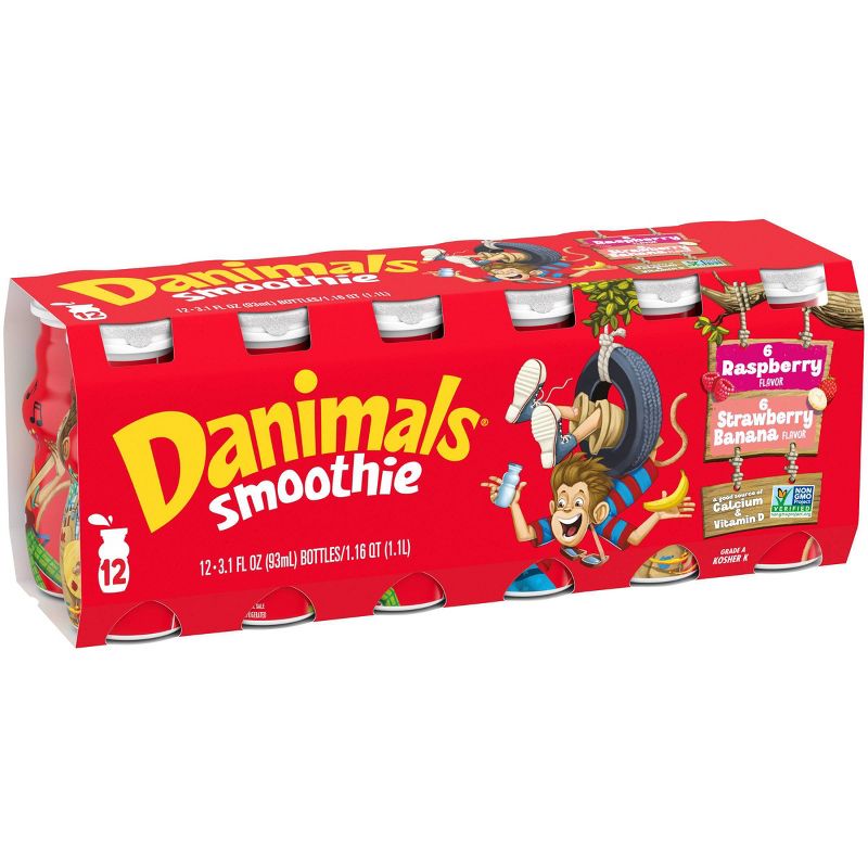 Danimals Strawberry Banana &#38; Raspberry Kids&#39; Smoothies - 12ct/3.1 fl oz Bottles, 6 of 11